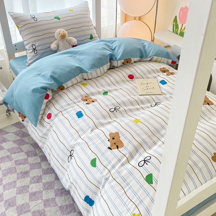 91家纺网 家纺一手货源 找家纺 寐眠 2025新款全棉纯棉印花学生三件套上下铺三件套 爬爬熊