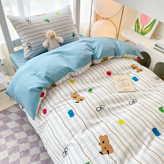 91家纺网 家纺一手货源 找家纺 寐眠 2025新款全棉纯棉印花学生三件套上下铺三件套 爬爬熊