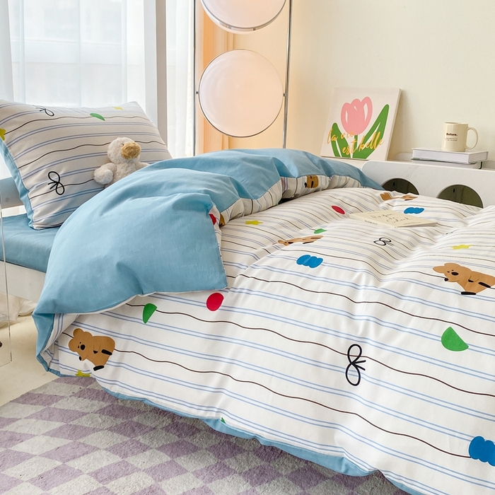 91家纺网 家纺一手货源 找家纺 寐眠 2025新款全棉纯棉印花学生三件套上下铺三件套 爬爬熊