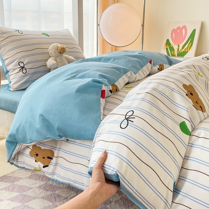 91家纺网 家纺一手货源 找家纺 寐眠 2025新款全棉纯棉印花学生三件套上下铺三件套 爬爬熊