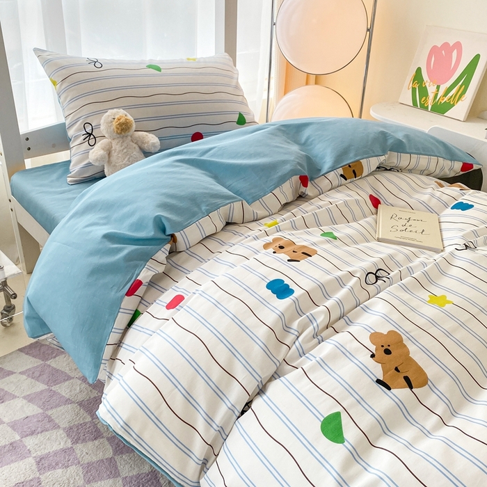 91家纺网 家纺一手货源 找家纺 寐眠 2025新款全棉纯棉印花学生三件套上下铺三件套 爬爬熊