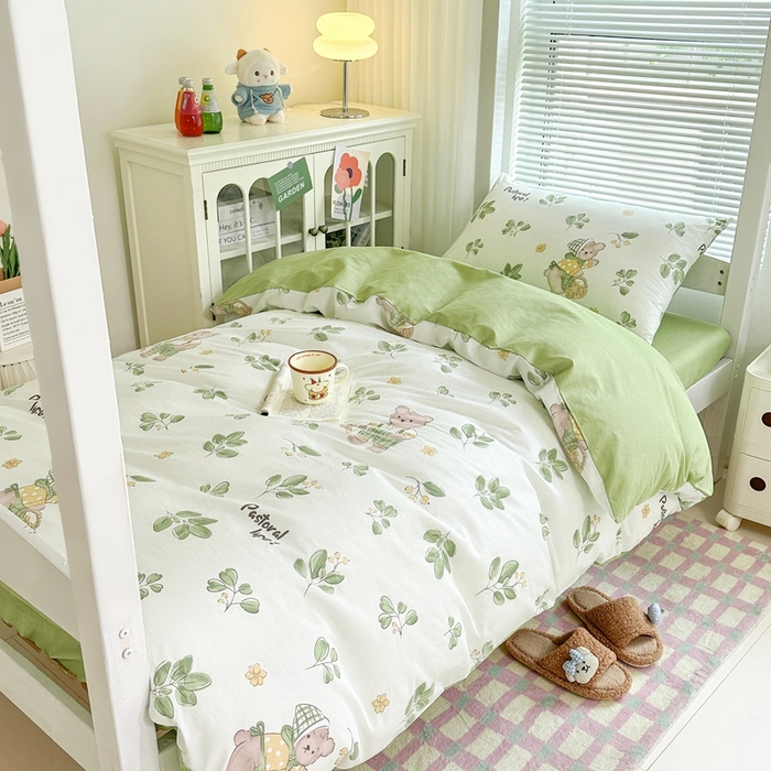 91家纺网 家纺一手货源 找家纺 寐眠 2025新款全棉纯棉印花学生三件套上下铺三件套 秋实