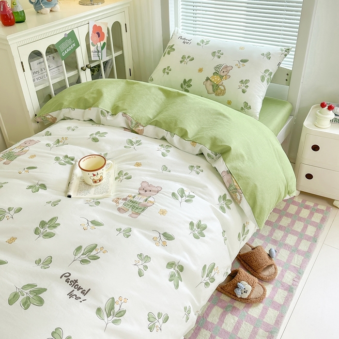 91家纺网 家纺一手货源 找家纺 寐眠 2025新款全棉纯棉印花学生三件套上下铺三件套 秋实