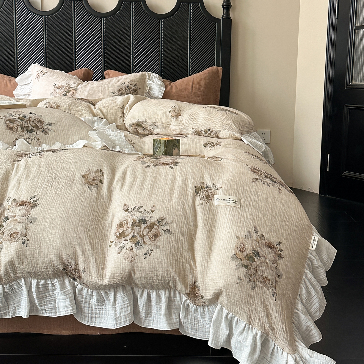 91家纺网 家纺一手货源 找家纺 （总）耀悦家纺 2025新款纯棉四件套皱皱纱全棉双层纱花边套件欧式新中式