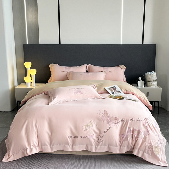 91家纺网 家纺一手货源 找家纺 （总）青柚 2025新款梦蝶亲肤棉刺绣四件套（小号不低于98元，标准不低于138，加大不低于148，以此类推，低价必投不撤销）