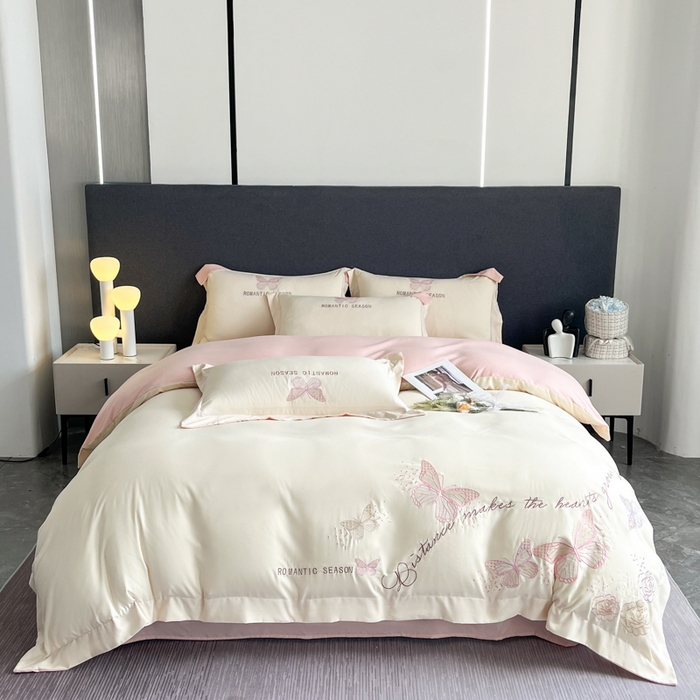 91家纺网 家纺一手货源 找家纺 （总）青柚 2024秋冬加厚母婴贡缎棉蝴蝶款四件套-飞舞