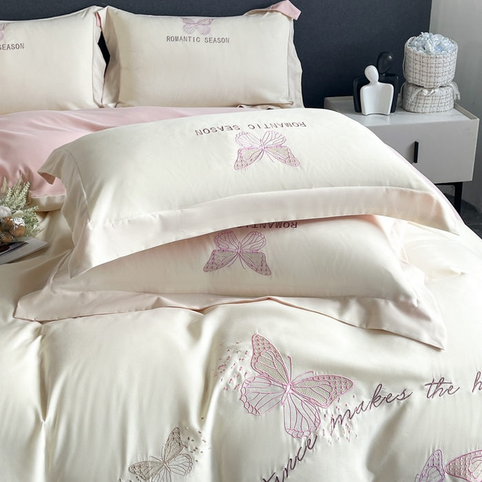 91家纺网 家纺一手货源 找家纺 （总）青柚 2025新款梦蝶亲肤棉刺绣四件套（小号不低于98元，标准不低于138，加大不低于148，以此类推，低价必投不撤销）