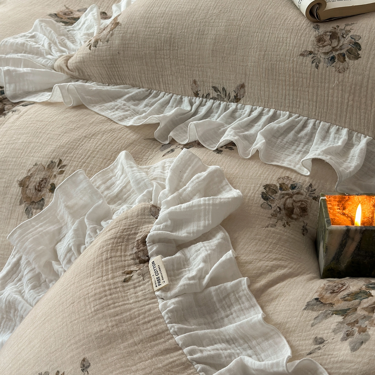 91家纺网 家纺一手货源 找家纺 （总）耀悦家纺 2025新款纯棉四件套皱皱纱全棉双层纱花边套件欧式新中式