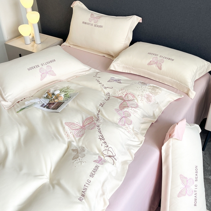 91家纺网 家纺一手货源 找家纺 （总）青柚 2025新款梦蝶亲肤棉刺绣四件套（小号不低于98元，标准不低于138，加大不低于148，以此类推，低价必投不撤销）