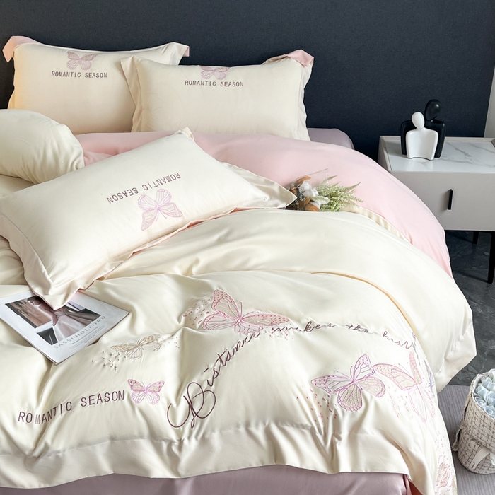 91家纺网 家纺一手货源 找家纺 （总）青柚 2025新款梦蝶亲肤棉刺绣四件套（小号不低于98元，标准不低于138，加大不低于148，以此类推，低价必投不撤销）