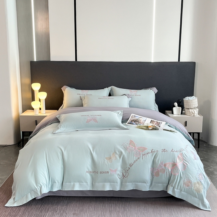 青柚 2025新款梦蝶亲肤棉刺绣四件套（小号不低于98元，标准不低于138，加大不低于148，以此类推，低价必投不撤销） 梦蝶-飘蓝