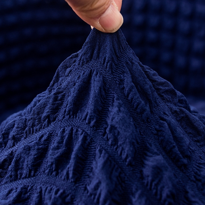 91家纺网 家纺一手货源 找家纺 布兰鸟【沙发套】 2025新款泡泡沙发套【英文裙摆款】三人沙发风格 单色希腊蓝