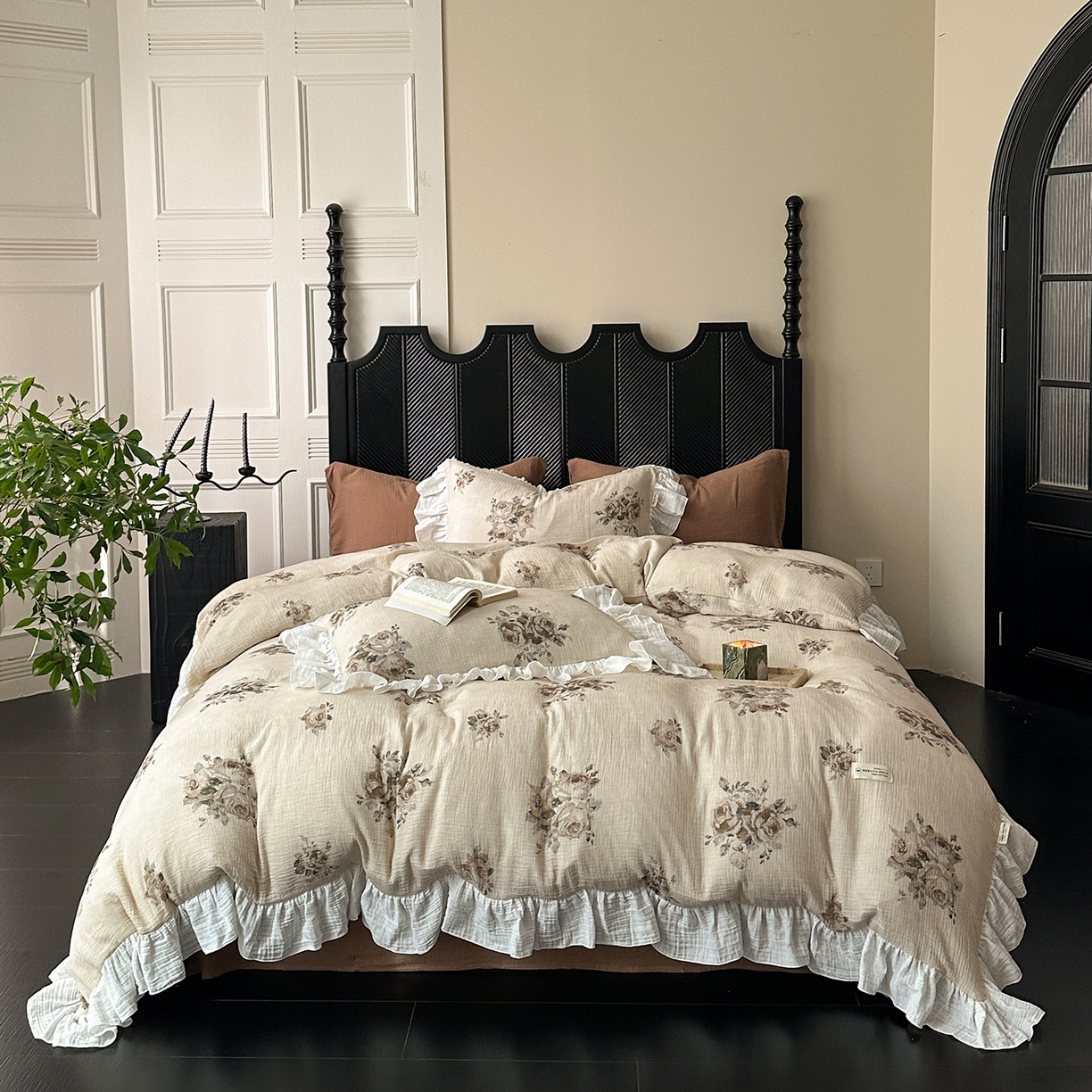 91家纺网 家纺一手货源 找家纺 （总）耀悦家纺 2025新款纯棉四件套皱皱纱全棉双层纱花边套件欧式新中式