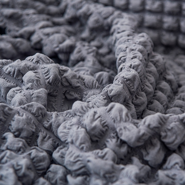 91家纺网 家纺一手货源 找家纺 布兰鸟【沙发套】 2025新款泡泡沙发套【英文裙摆款】三人沙发风格 单色中灰