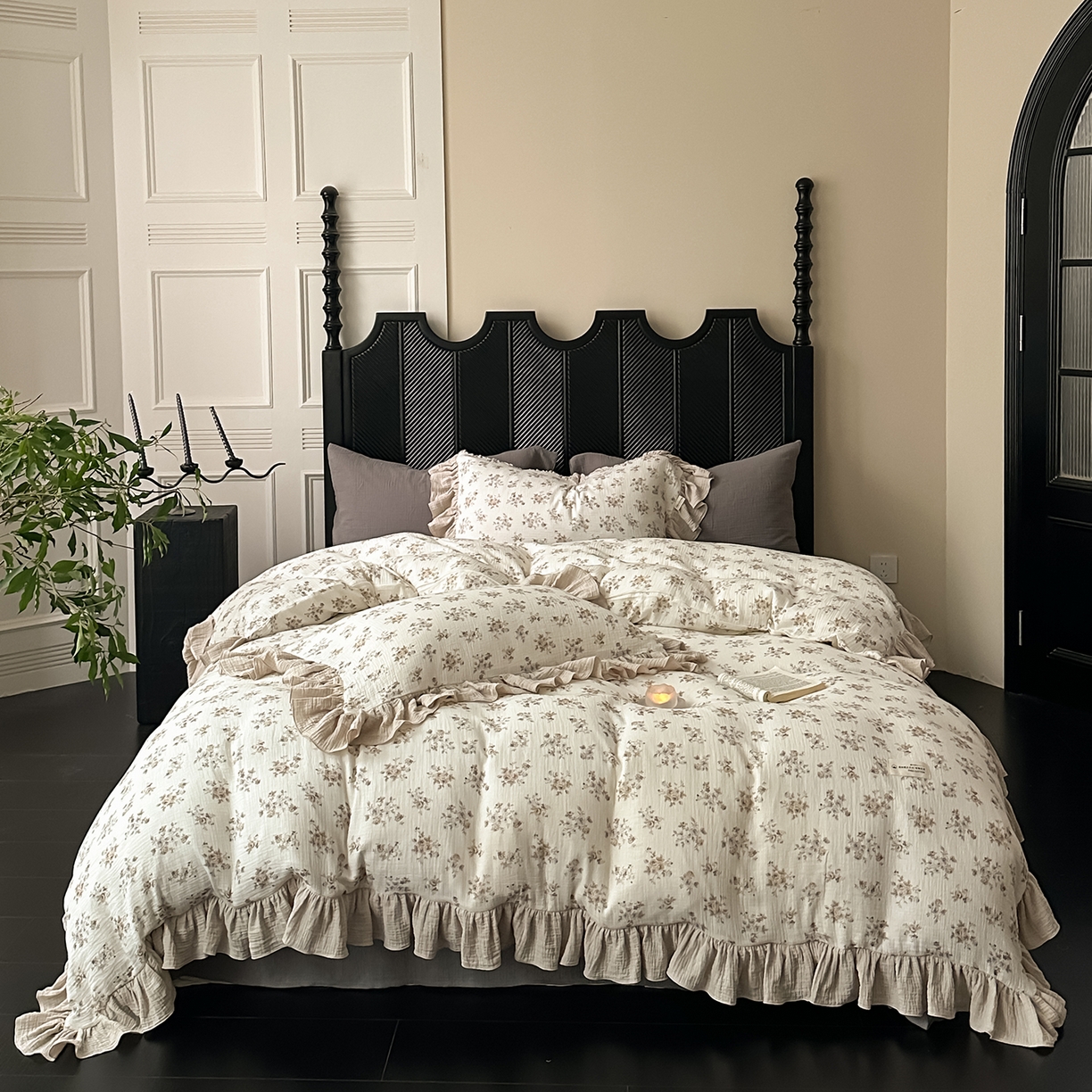 91家纺网 家纺一手货源 找家纺 （总）耀悦家纺 2025新款纯棉四件套皱皱纱全棉双层纱花边套件欧式新中式