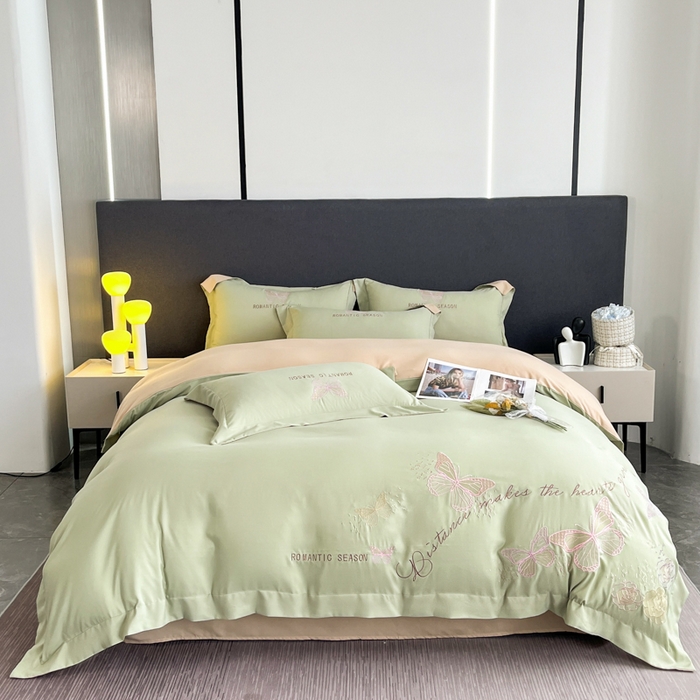 青柚 2025新款梦蝶亲肤棉刺绣四件套（小号不低于98元，标准不低于138，加大不低于148，以此类推，低价必投不撤销） 梦蝶-草绿