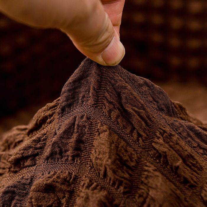 91家纺网 家纺一手货源 找家纺 布兰鸟【沙发套】 2025新款泡泡沙发套【英文裙摆款】三人沙发风格 单色中咖