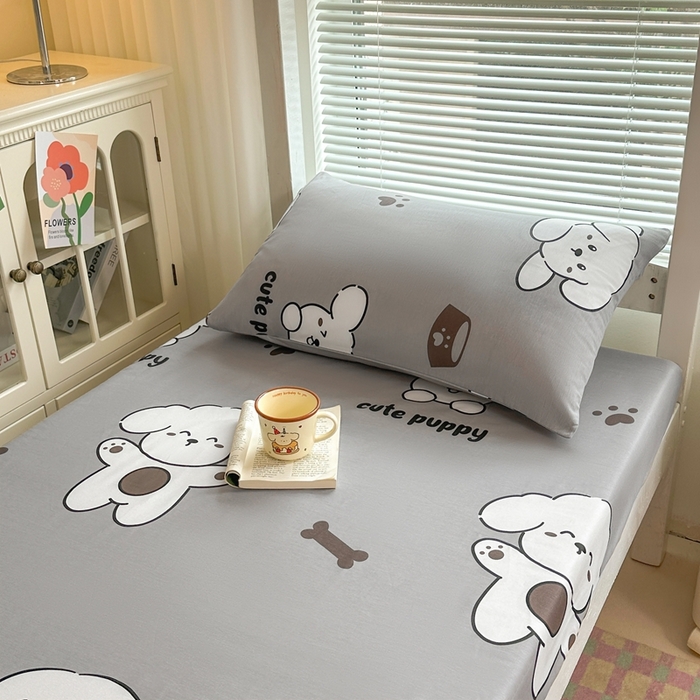 91家纺网 家纺一手货源 找家纺 寐眠 2025新款全棉纯棉印花学生三件套上下铺三件套 软萌奶狗