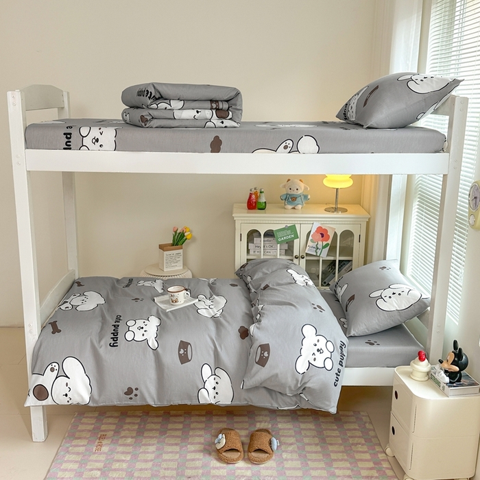 91家纺网 家纺一手货源 找家纺 寐眠 2025新款全棉纯棉印花学生三件套上下铺三件套 软萌奶狗