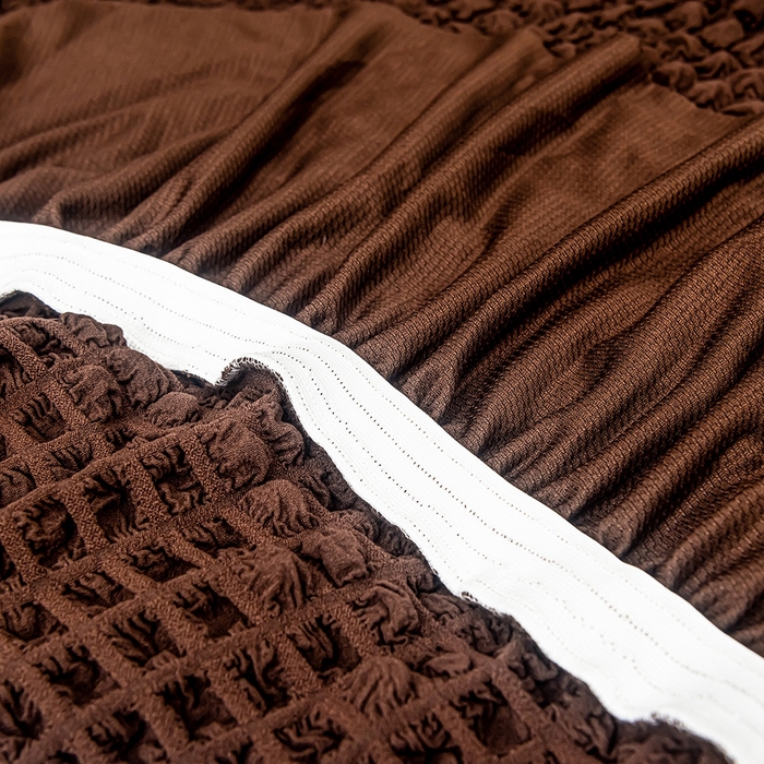 91家纺网 家纺一手货源 找家纺 布兰鸟【沙发套】 2025新款泡泡沙发套【英文裙摆款】三人沙发风格 单色中咖