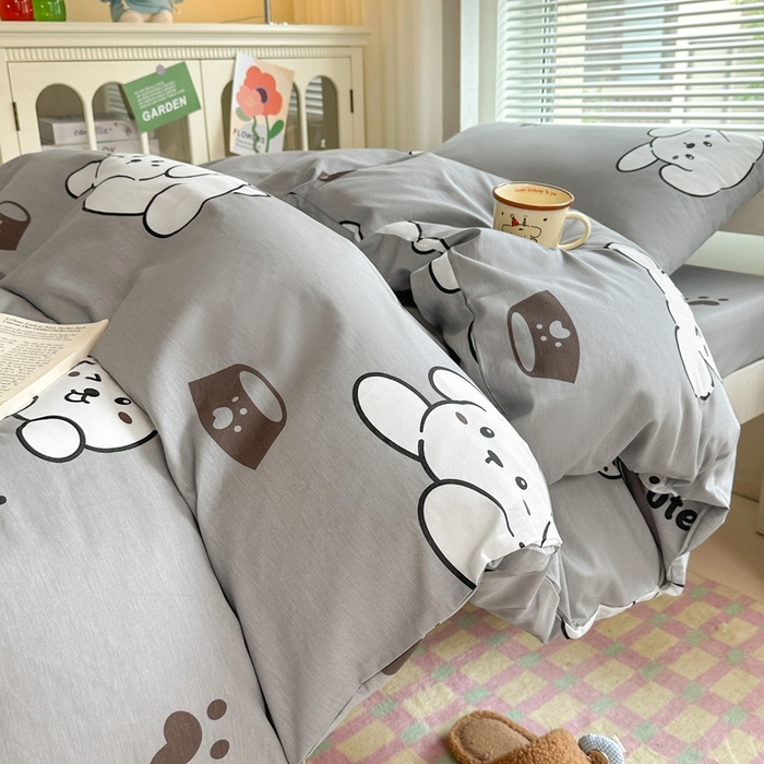 91家纺网 家纺一手货源 找家纺 寐眠 2025新款全棉纯棉印花学生三件套上下铺三件套 软萌奶狗