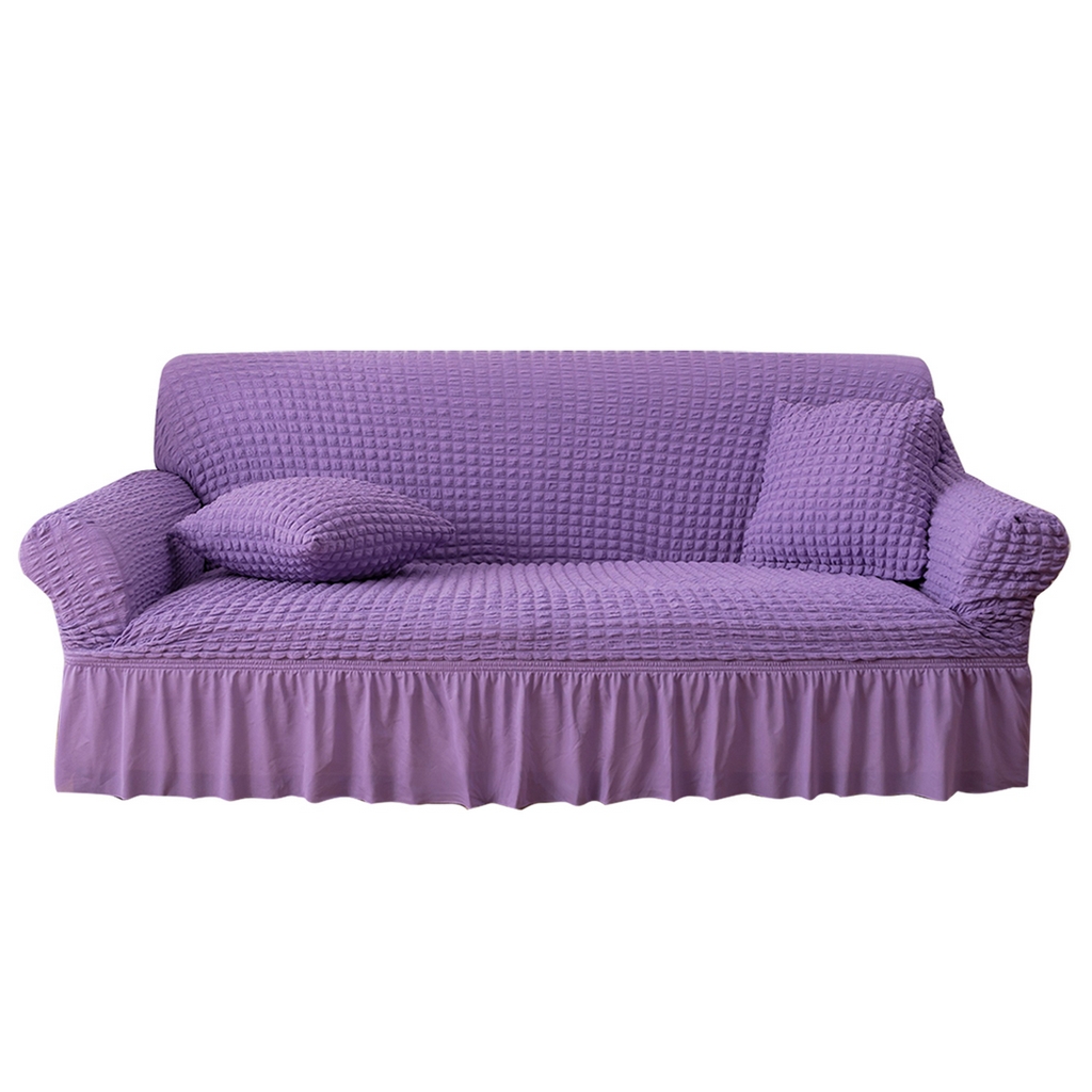 布兰鸟【沙发套】 2025新款泡泡沙发套【英文裙摆款】三人沙发风格 单色紫