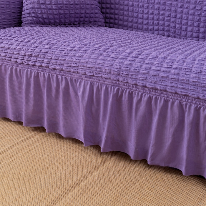 91家纺网 家纺一手货源 找家纺 布兰鸟【沙发套】 2025新款泡泡沙发套【英文裙摆款】三人沙发风格 单色紫