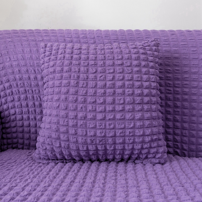 91家纺网 家纺一手货源 找家纺 布兰鸟【沙发套】 2025新款泡泡沙发套【英文裙摆款】三人沙发风格 单色紫