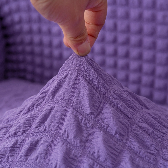 91家纺网 家纺一手货源 找家纺 布兰鸟【沙发套】 2025新款泡泡沙发套【英文裙摆款】三人沙发风格 单色紫