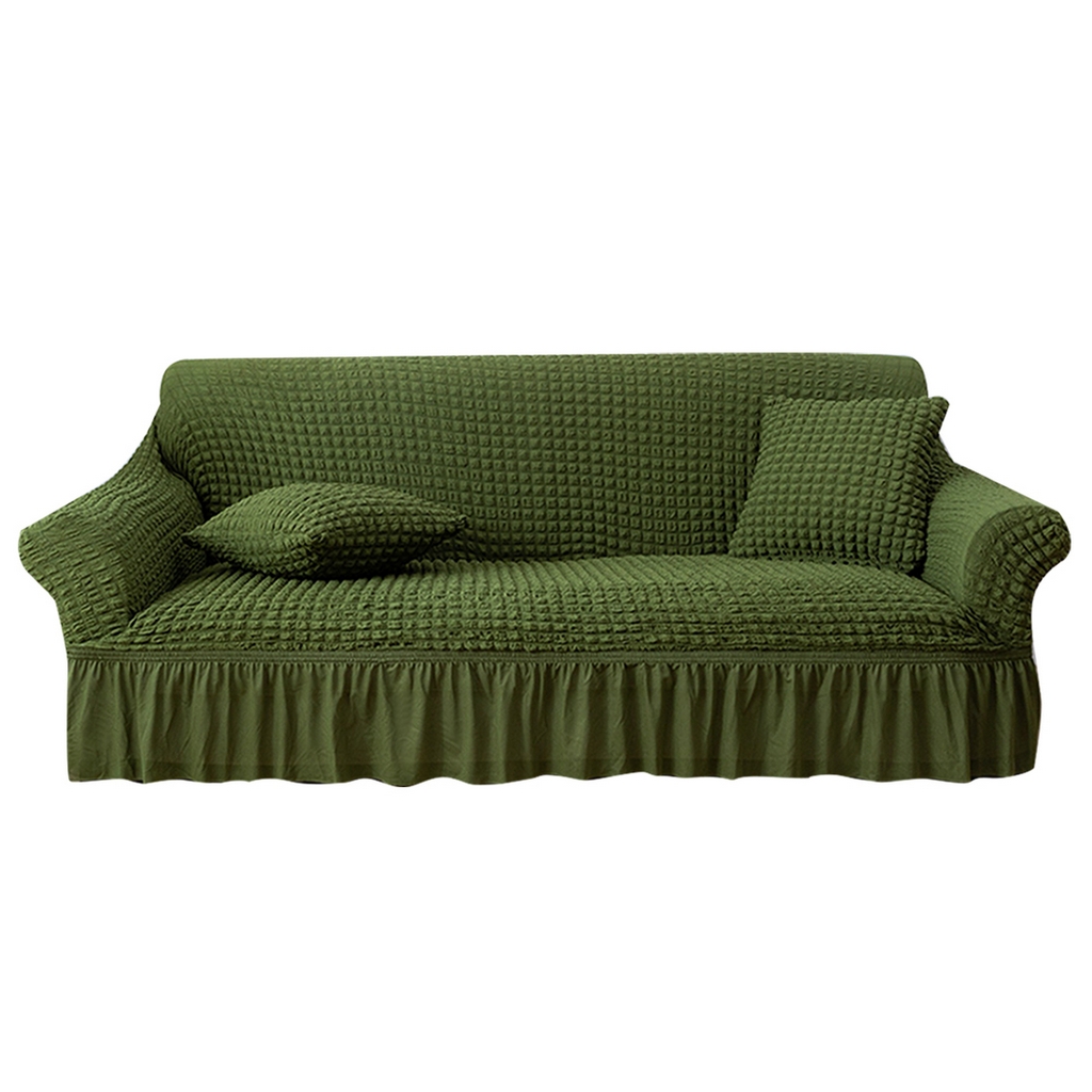 布兰鸟【沙发套】 2025新款泡泡沙发套【英文裙摆款】三人沙发风格 豆沙绿