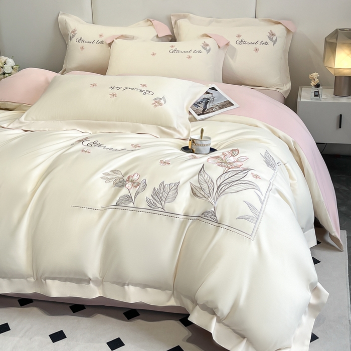 91家纺网 家纺一手货源 找家纺 （总）青柚 2025新款A类亲肤棉刺绣四件套-蓝风铃（小号不低于98元，标准不低于138，加大不低于148，以此类推，低价必投不撤销）