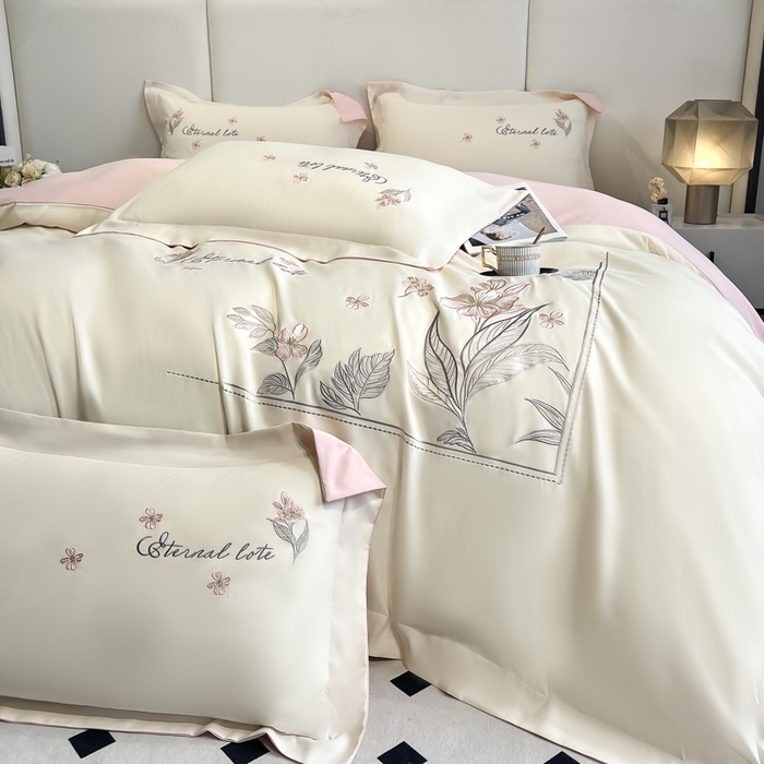 91家纺网 家纺一手货源 找家纺 （总）青柚 2025新款A类亲肤棉刺绣四件套-蓝风铃（小号不低于98元，标准不低于138，加大不低于148，以此类推，低价必投不撤销）