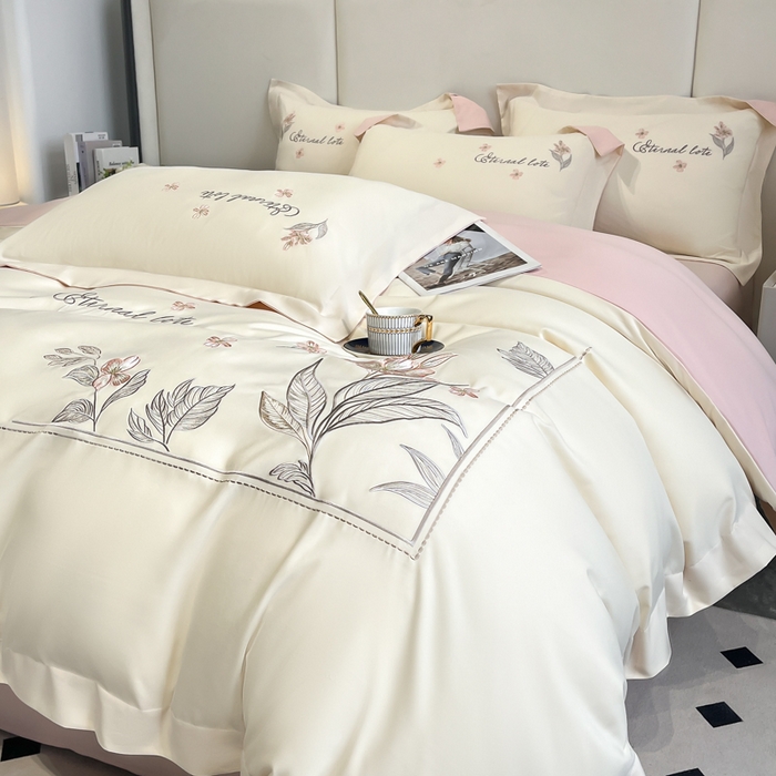 91家纺网 家纺一手货源 找家纺 （总）青柚 2025新款A类亲肤棉刺绣四件套-蓝风铃（小号不低于98元，标准不低于138，加大不低于148，以此类推，低价必投不撤销）