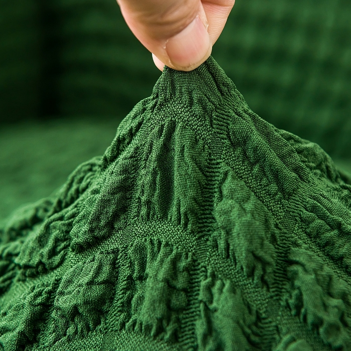 91家纺网 家纺一手货源 找家纺 布兰鸟【沙发套】 2025新款泡泡沙发套【英文裙摆款】三人沙发风格 豆沙绿