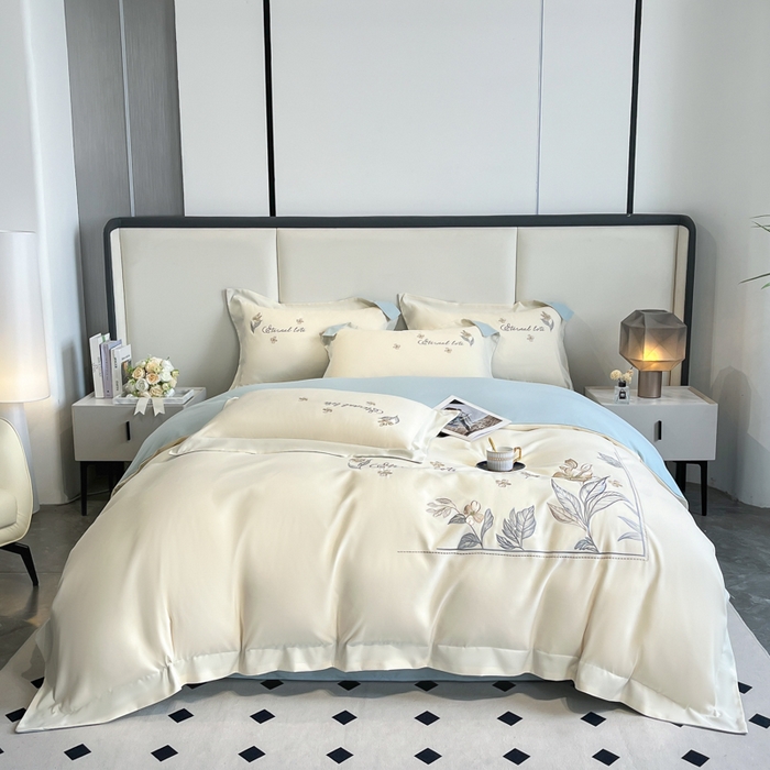 青柚 2025新款A类亲肤棉刺绣四件套-蓝风铃（小号不低于98元，标准不低于138，加大不低于148，以此类推，低价必投不撤销） 蓝风铃-白兰