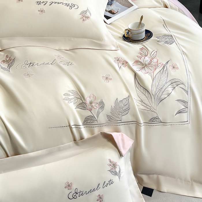 91家纺网 家纺一手货源 找家纺 （总）青柚 2025新款A类亲肤棉刺绣四件套-蓝风铃（小号不低于98元，标准不低于138，加大不低于148，以此类推，低价必投不撤销）