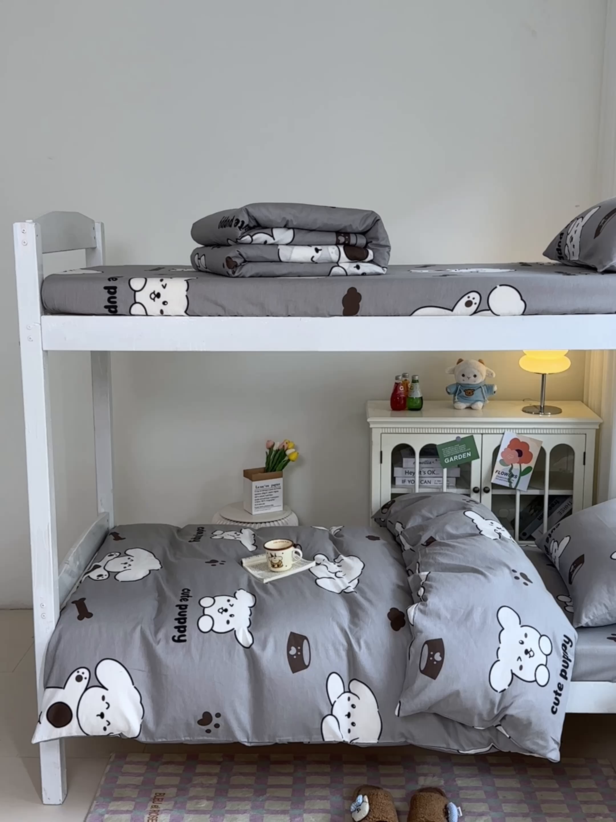 91家纺网 家纺一手货源 找家纺 寐眠 2025新款全棉纯棉印花学生三件套上下铺三件套 软萌奶狗