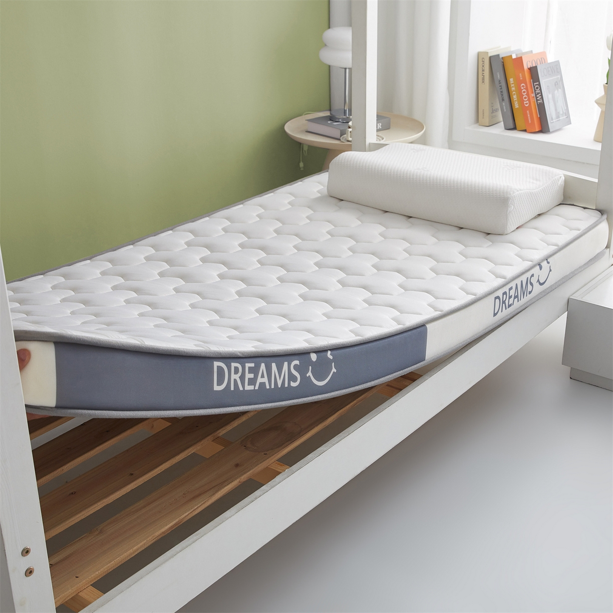 91家纺网 家纺一手货源 找家纺 （总）布卢姆床垫 2025新款A类针织乳胶立体记忆海绵学生床垫--微笑