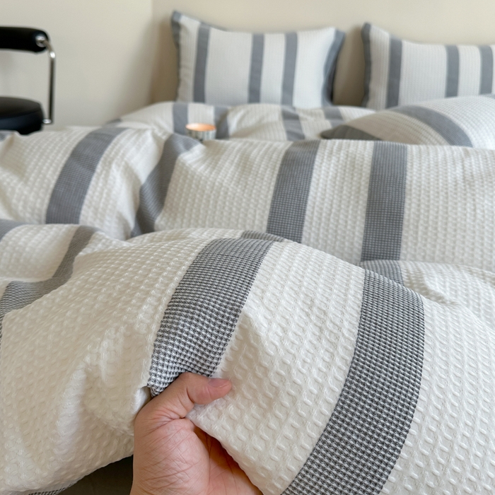 91家纺网 家纺一手货源 找家纺 缘生活 2025新款色织华夫格四件套 色织华夫格灰色