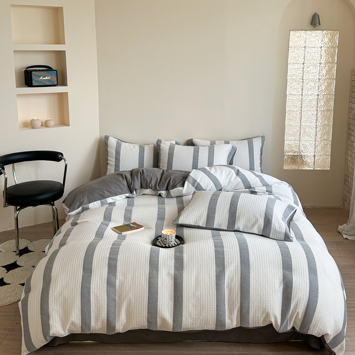 91家纺网 家纺一手货源 找家纺 缘生活 2025新款色织华夫格四件套 色织华夫格灰色