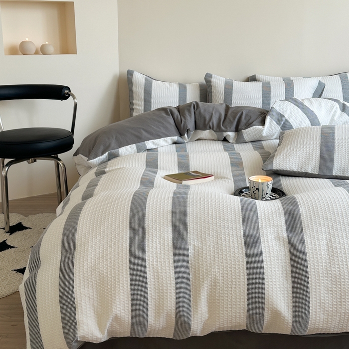 91家纺网 家纺一手货源 找家纺 缘生活 2025新款色织华夫格四件套 色织华夫格灰色