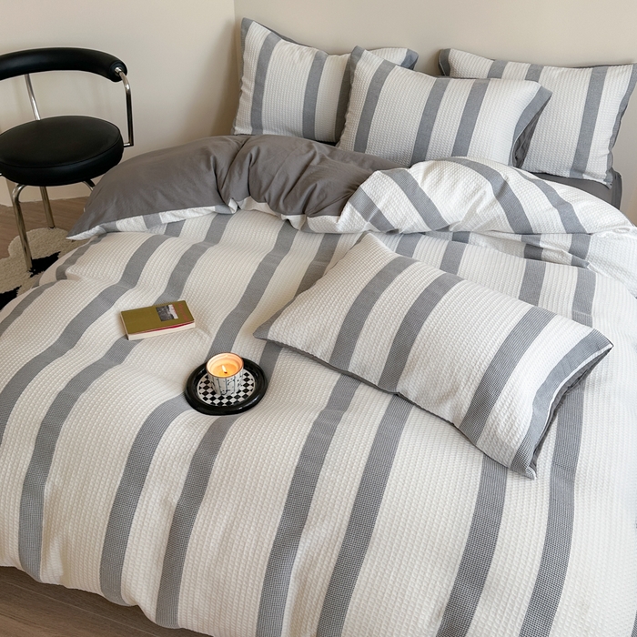 91家纺网 家纺一手货源 找家纺 缘生活 2025新款色织华夫格四件套 色织华夫格灰色