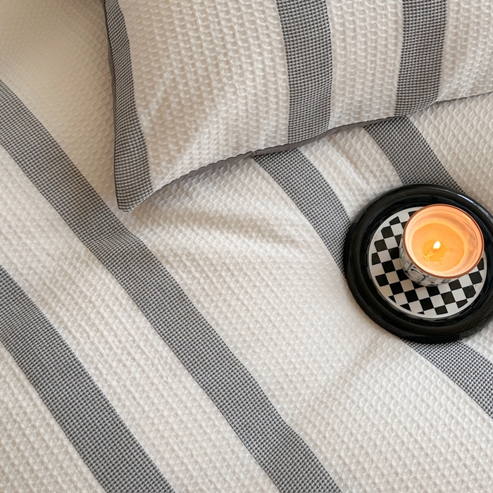 91家纺网 家纺一手货源 找家纺 缘生活 2025新款色织华夫格四件套 色织华夫格灰色