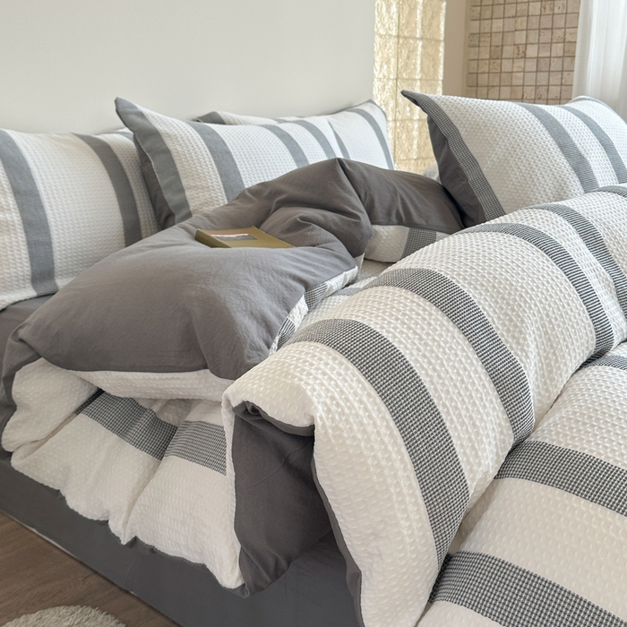 91家纺网 家纺一手货源 找家纺 缘生活 2025新款色织华夫格四件套 色织华夫格灰色