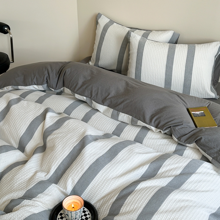 91家纺网 家纺一手货源 找家纺 缘生活 2025新款色织华夫格四件套 色织华夫格灰色