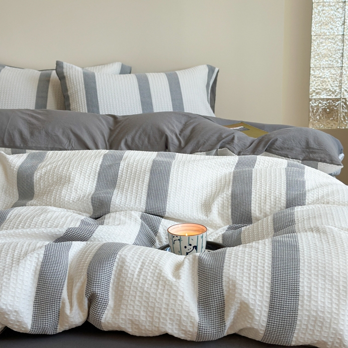 91家纺网 家纺一手货源 找家纺 缘生活 2025新款色织华夫格四件套 色织华夫格灰色