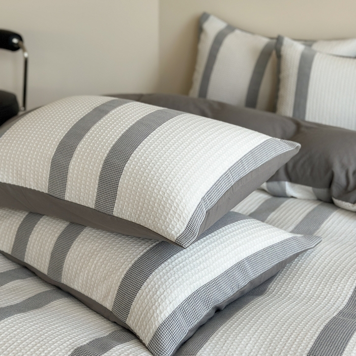 91家纺网 家纺一手货源 找家纺 缘生活 2025新款色织华夫格四件套 色织华夫格灰色