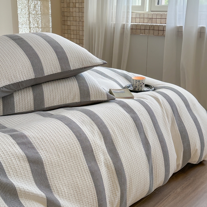 91家纺网 家纺一手货源 找家纺 缘生活 2025新款色织华夫格四件套 色织华夫格灰色