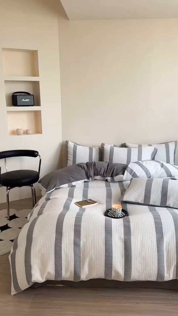 91家纺网 家纺一手货源 找家纺 缘生活 2025新款色织华夫格四件套 色织华夫格灰色