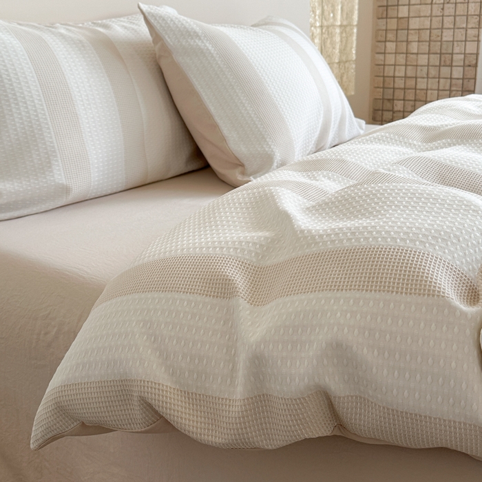 缘生活 2025新款色织华夫格四件套 色织华夫格卡其